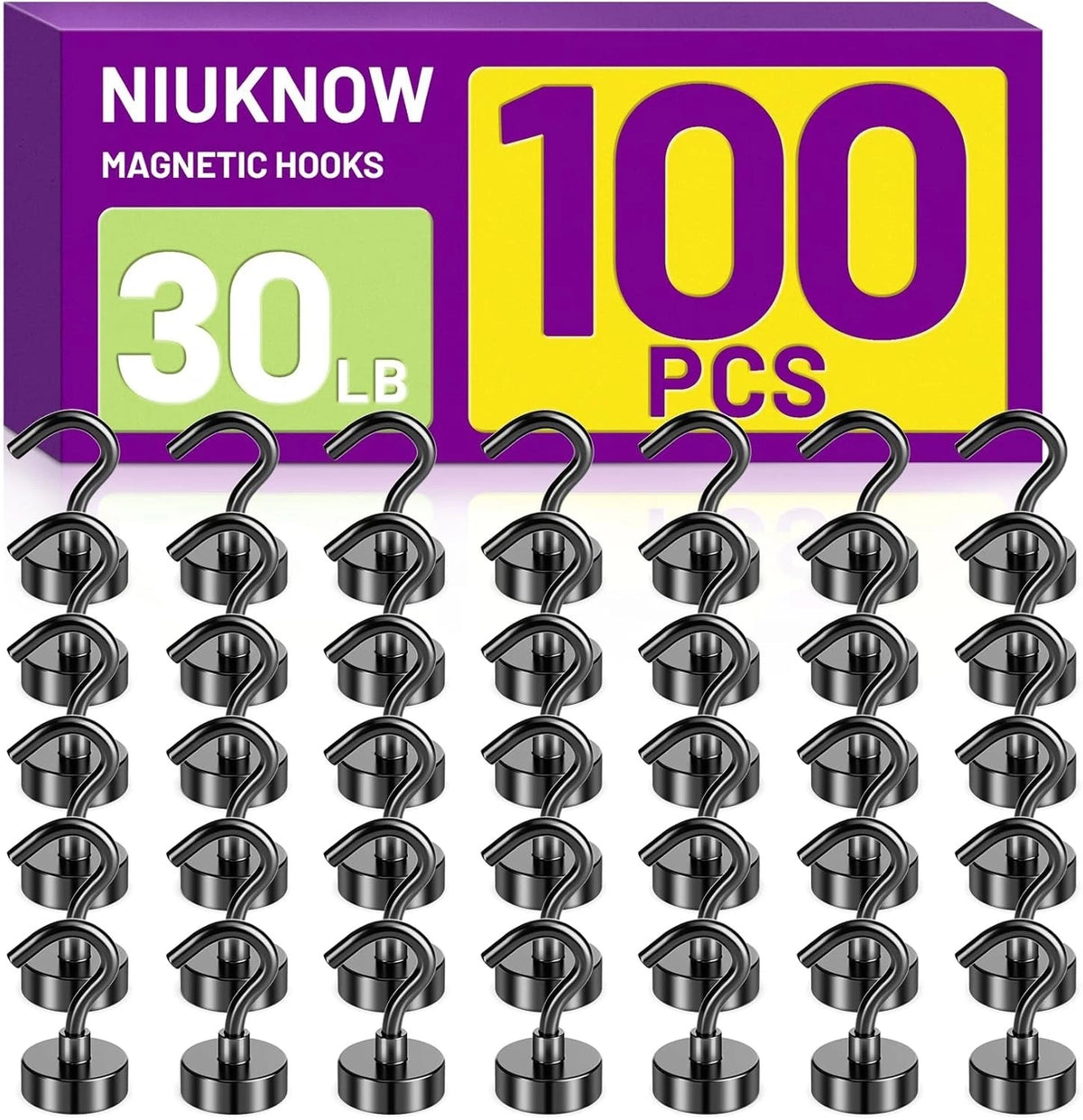 38Pack Heavy Duty Magnetic Hooks, 30LBS Powerful Black Metal Neodymium Magnets H