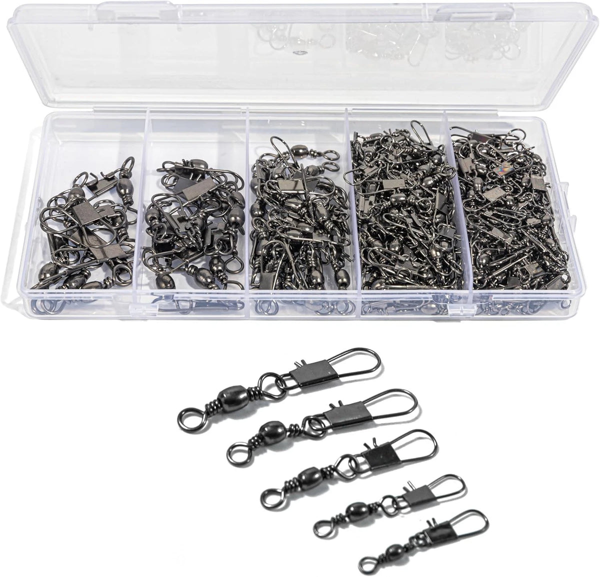 Scaups 100Pcs Fishing Swivels 5 Sizes Barrel Snap Swivel Fishing Tackle for