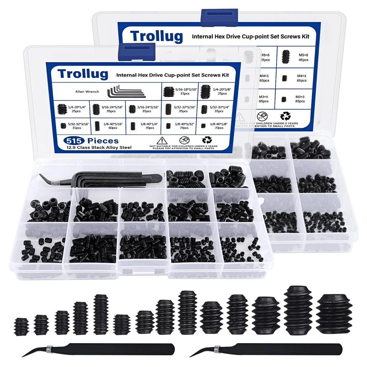 1305PCS Metric SAE Set Screw Assortment Kit with 10 Hex Wrenches