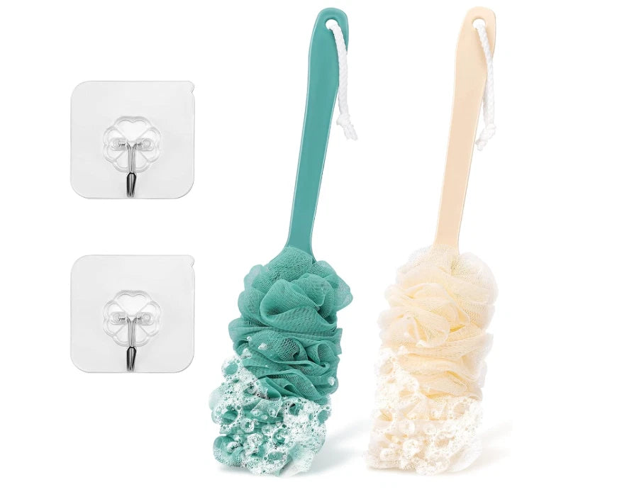 2Pack Back Scrubber for Shower Loofah with Long Handle, Shower Brush for Body