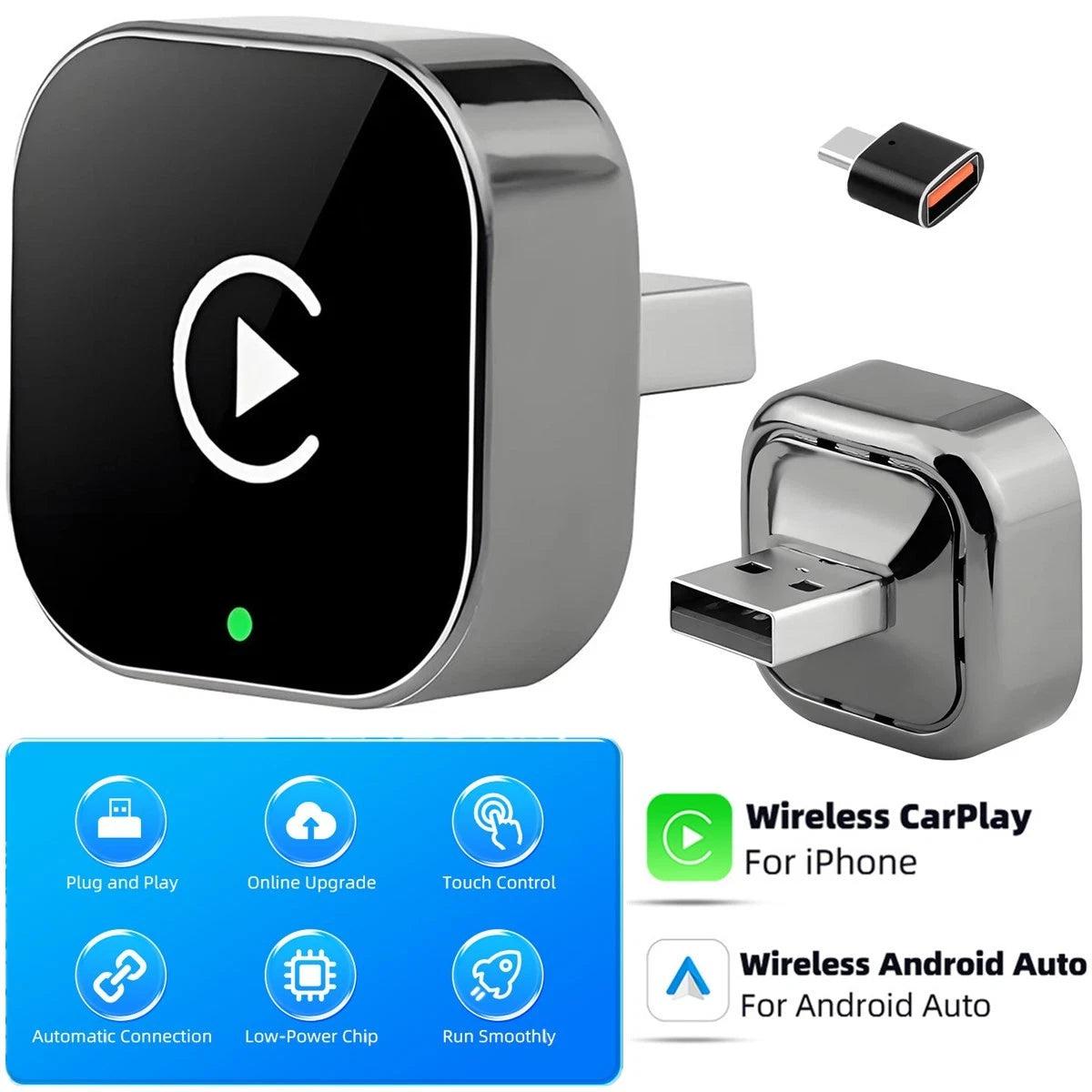 Wireless Carplay USB Adapter For iPhone Android Wireless Dongle Plug ??Play 2026