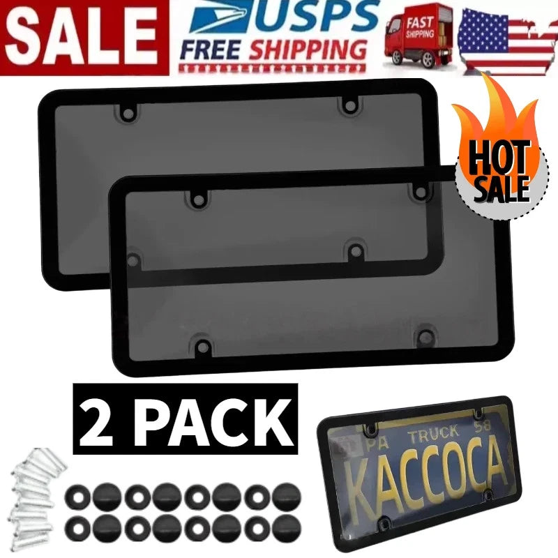 2X Unbreakable License Plate Covers+Frames Auto Tag Shield Protector Front Rear