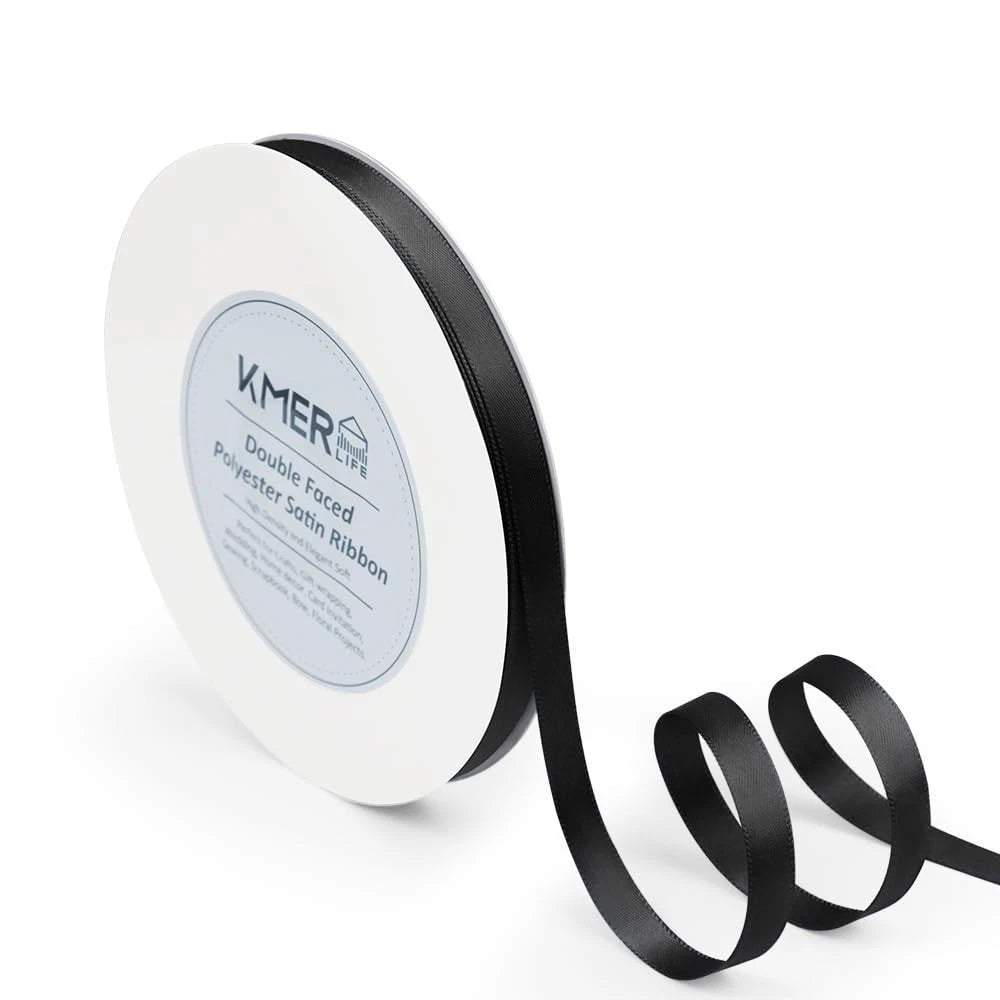 Solid Color Double Faced Black Satin Ribbon 3/8