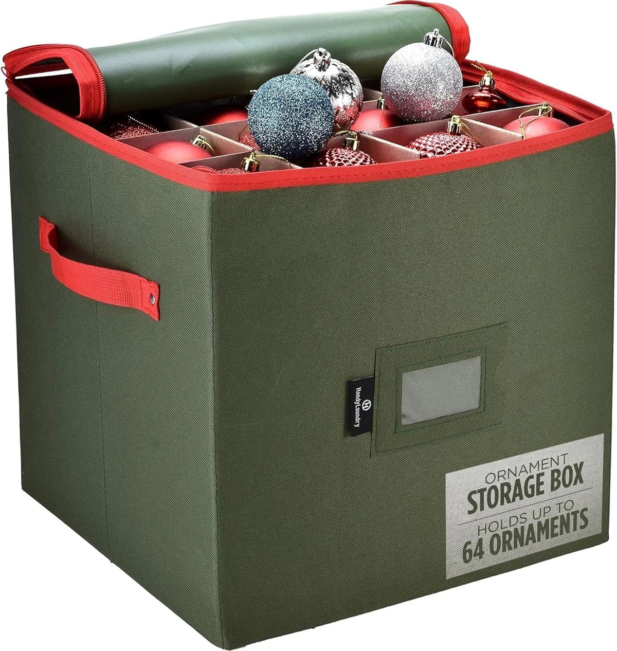 Christmas Ornament Storage - Stores Upto 64 Holiday Ornaments, Adjustable Divide