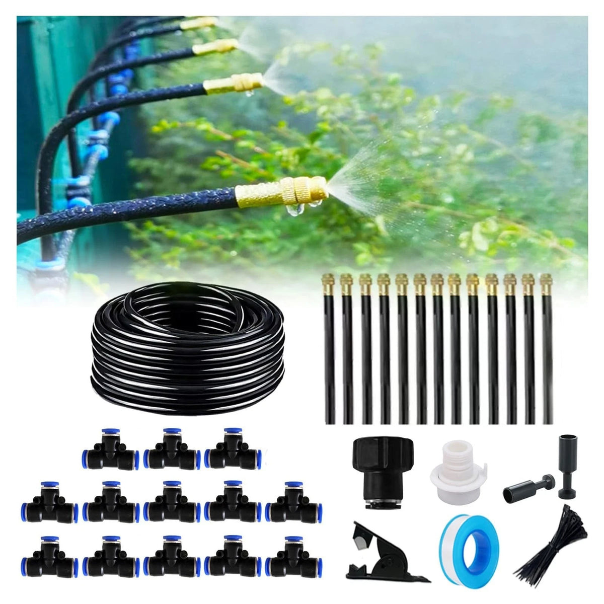 50FT Drip Irrigation Kit Automatic Garden Watering System 360 Copper Nozzles Law