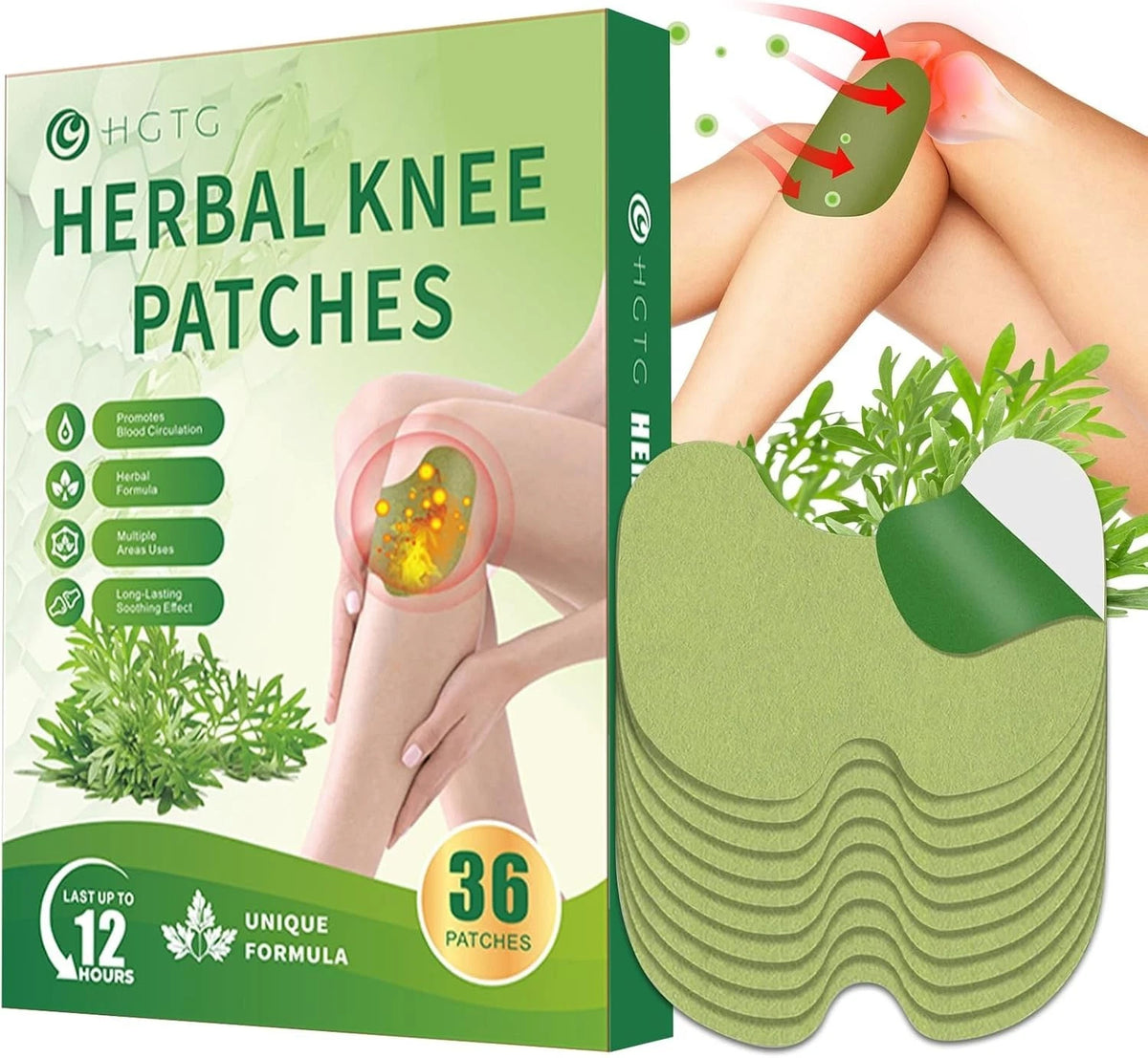 36Pcs Knee Patches: Adhesive Natural Heat Patches for Knee Relief, Wormwood Extr