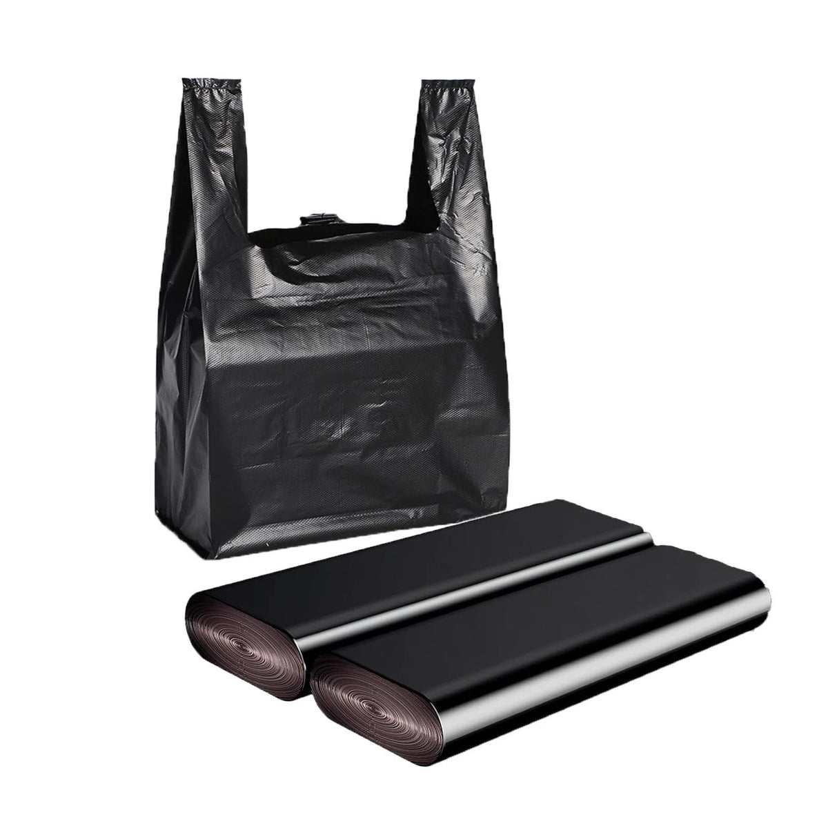 Black Plastic T-shirt Bags 100 Pack 12.6'' x 6.5