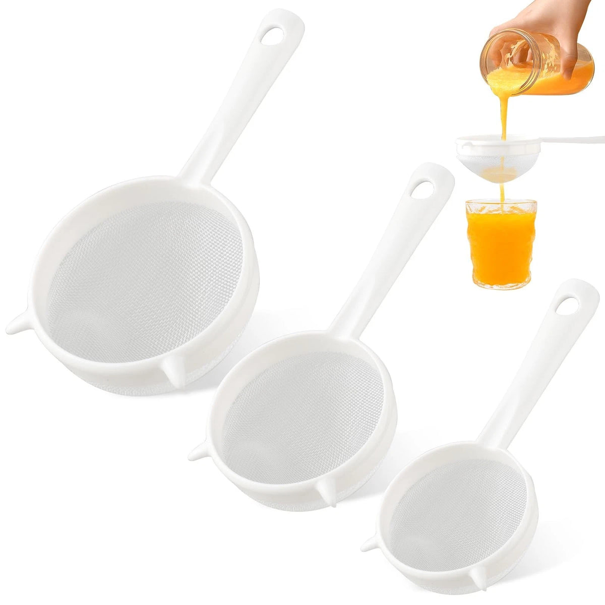3 Pcs Plastic Mesh Strainer Set Colander with Handle - 3 Sizes Double Ear Food M