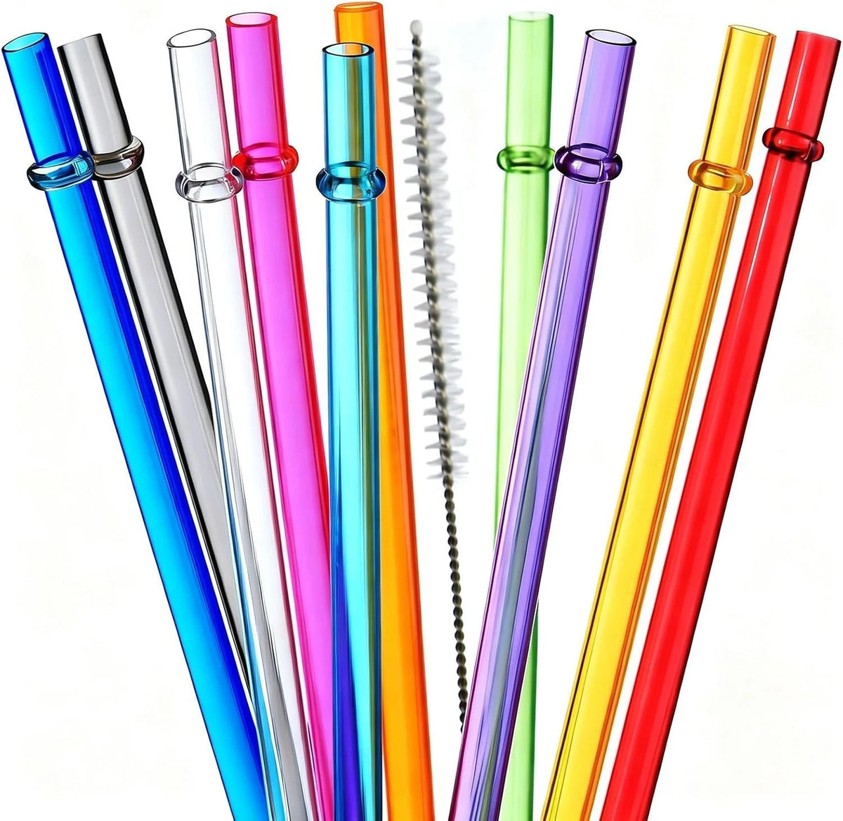 10.5 in Long Reusable Plastic Straws with Brush, Tritan Hard Plastic Tumbler Str