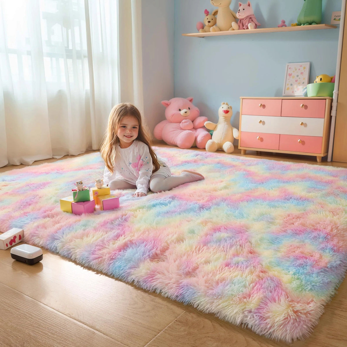 Rainbow 4x6 Kids Unicorn Rugs for Girls Bedroom, Soft Fluffy Shaggy Shag Wash...