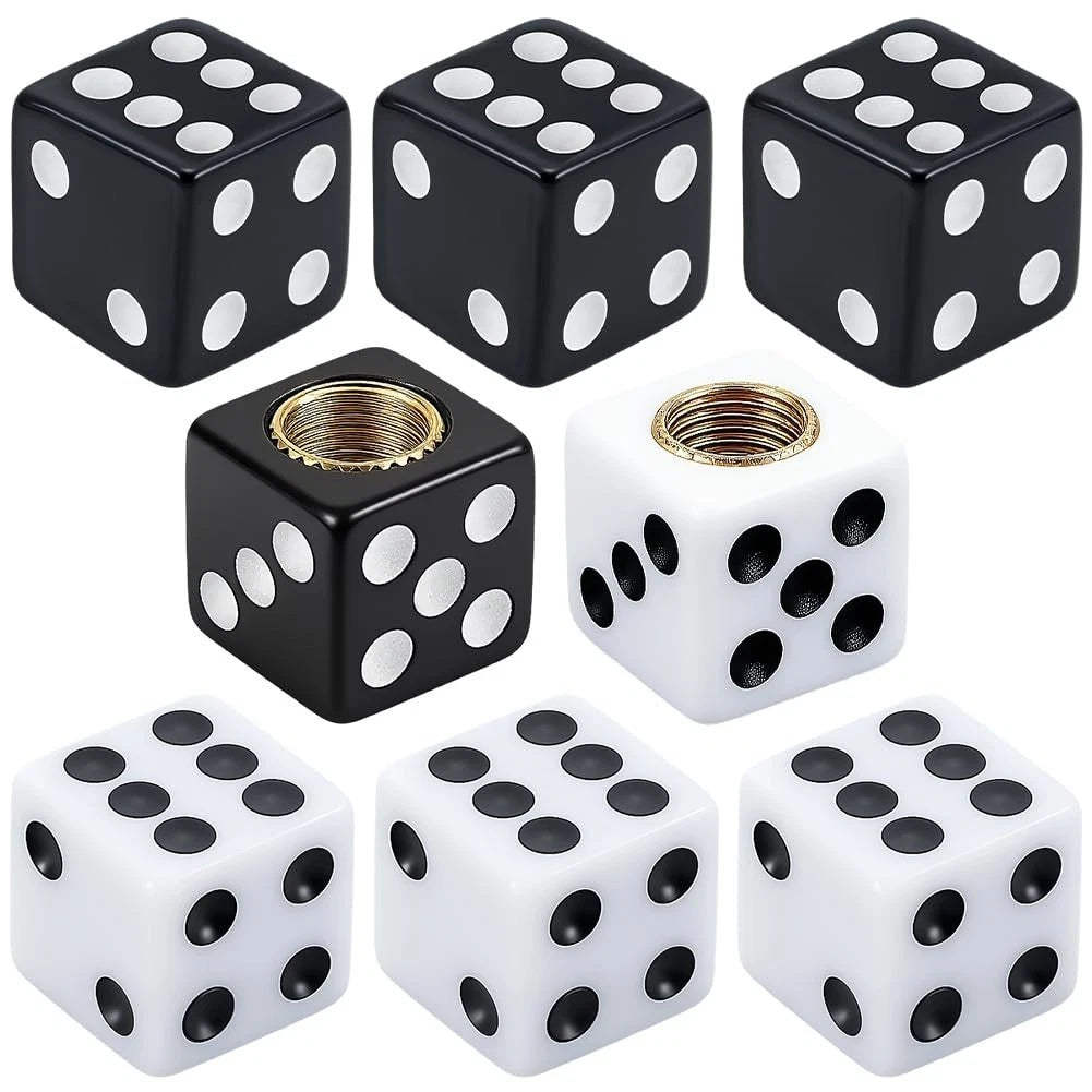 SOFPLATE 8Pcs 2 Colors Dice Tire Valve Stem Caps Air Cover Caps 4 White 4 Black