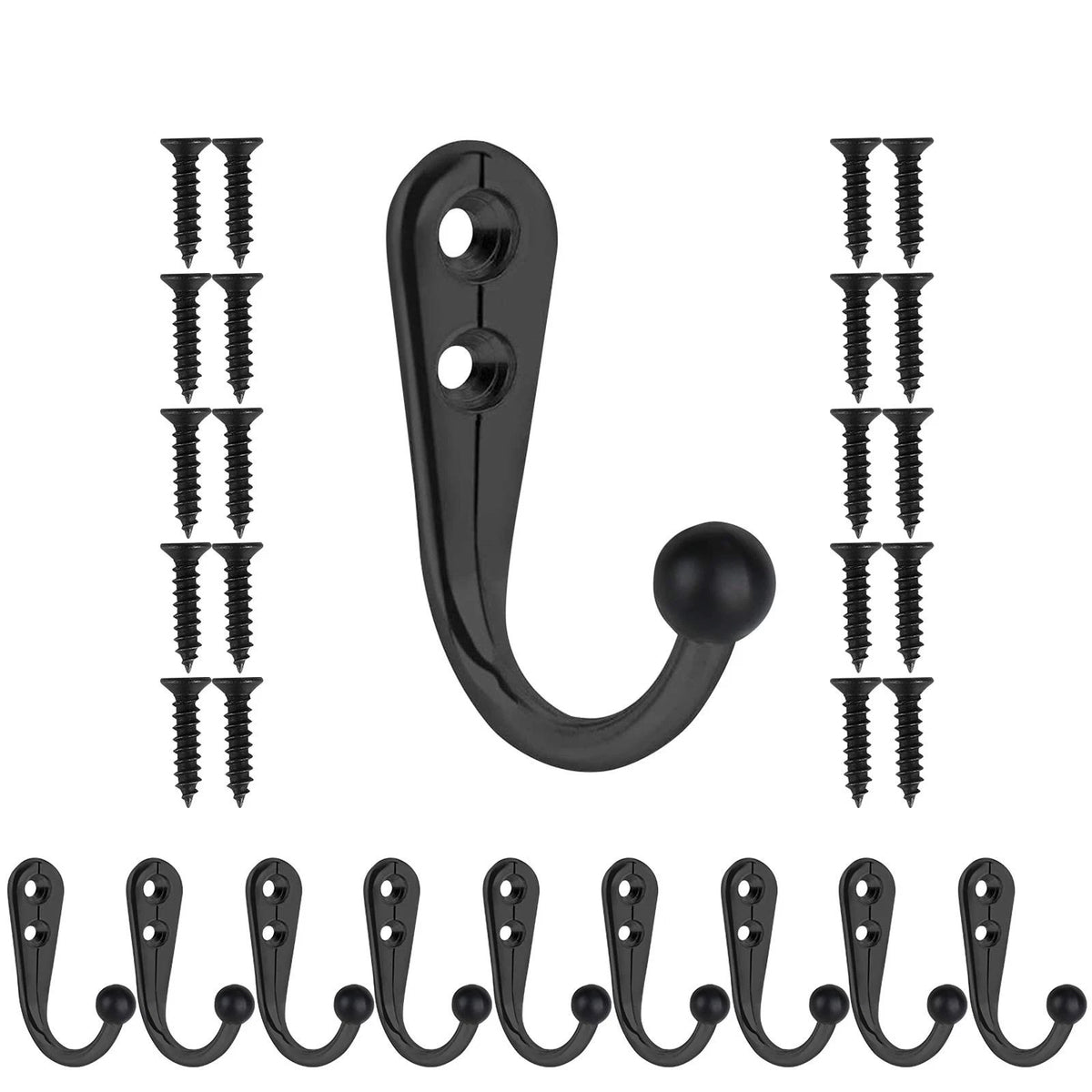 10 PCS Coat Hooks Wall Mounted, Premium Black Metal Wall Hooks