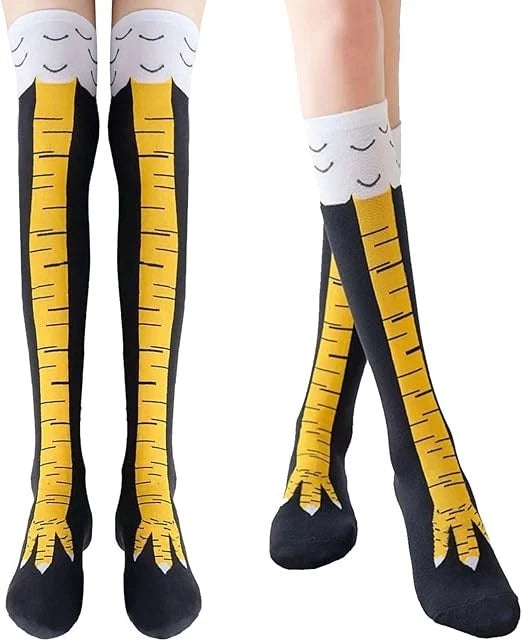 2 Pair Chicken Leg Socks, 3D Novelty Funny Knee-High & Mid-Calf Chicken Costume