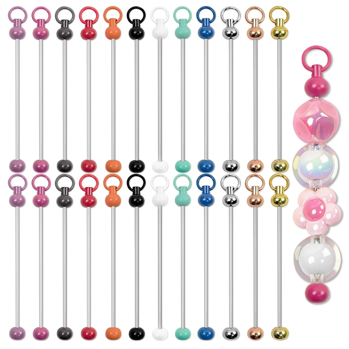 24 Pcs Beadable Keychains, Metal Beadable Keychain Bar Blank Keychains, DIY Keyc