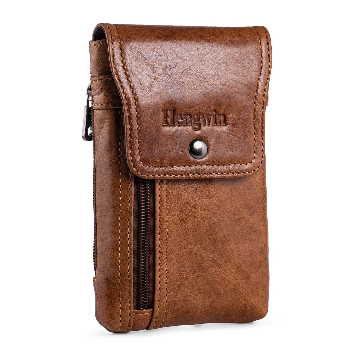 Phone Holster Belt Case with Clip, Genuine Leather Brown