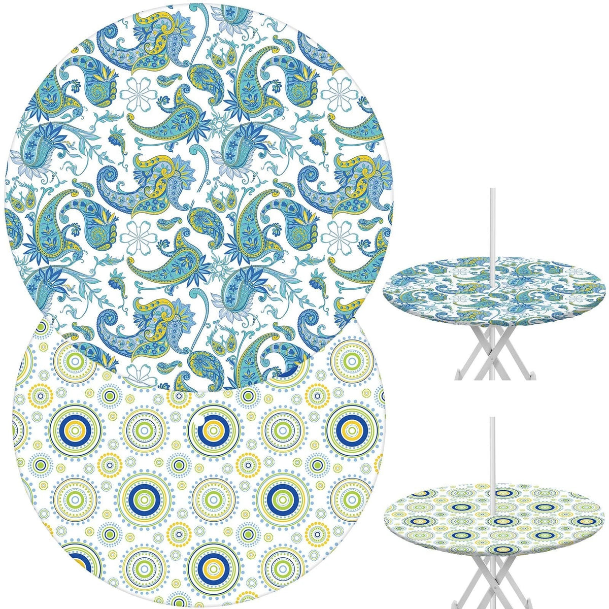 2 Pcs Round Outdoor Tablecloth with Umbrella Hole Antiwrinkle Polyester Tabl...