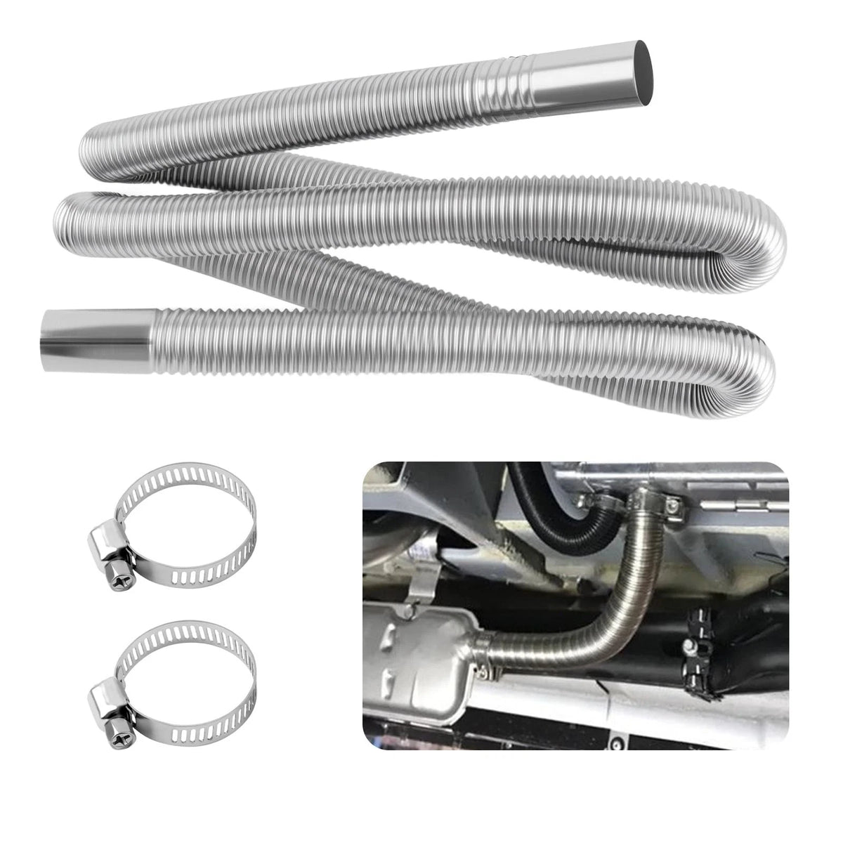 59 Diesel Heater Exhaust Pipe,Stainless Steel Flexible Exhaust Pipe with 2 Ho...