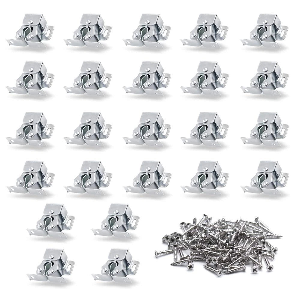 24 Pack Cabinet Latch - Double Roller Catch Hardware for Cupboard Closet Kitchen