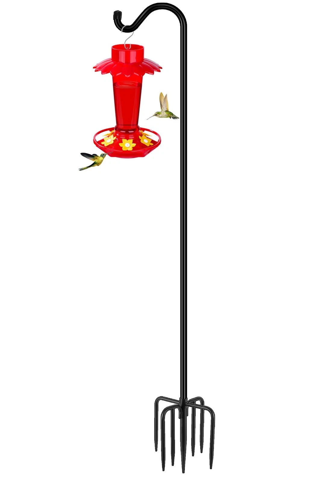 Tall Shepherds Hook for Outdoor, 108 Inch Bird Feeder Pole with 7 Prongs Base, 3