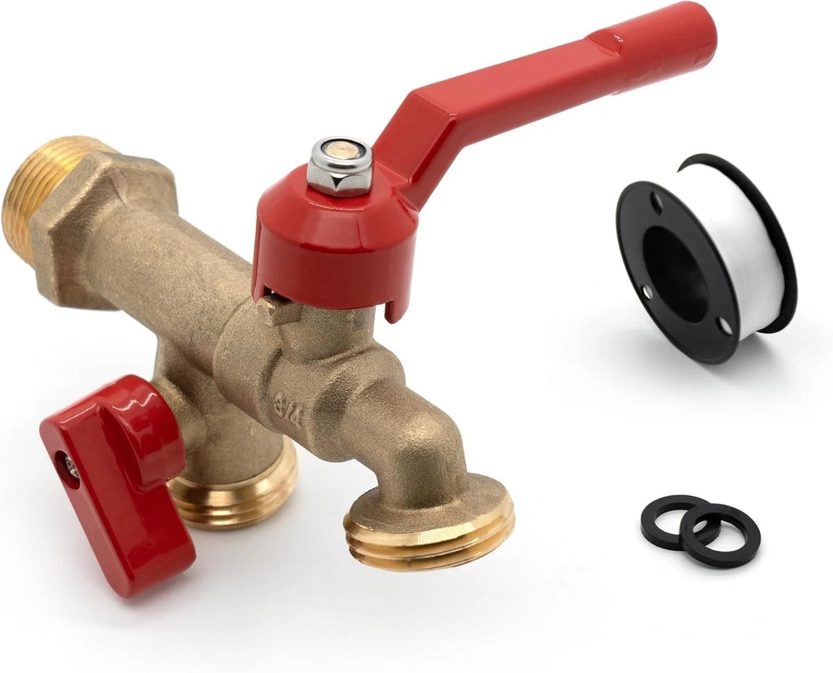 Outdoor Faucet with Double Outlet, 3/4 in NPT Brass Frost-Proof Garden Water Fau