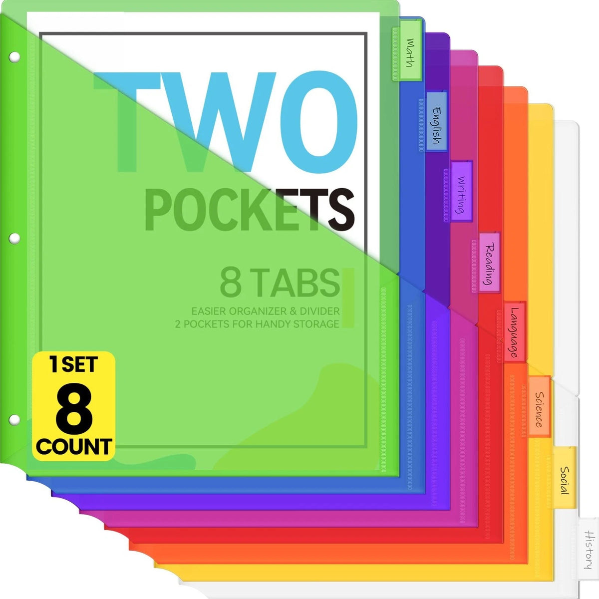 8 Count Dividers with Pockets, 8 Tabs Binder Dividers for 3 Ring Binders, Binder