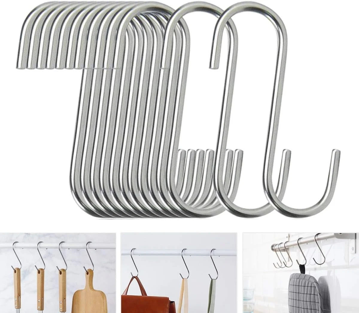 40 Pack S Hooks - Stainless Steel Heavy Duty S Hooks for Hanging pots Pans, Mugs