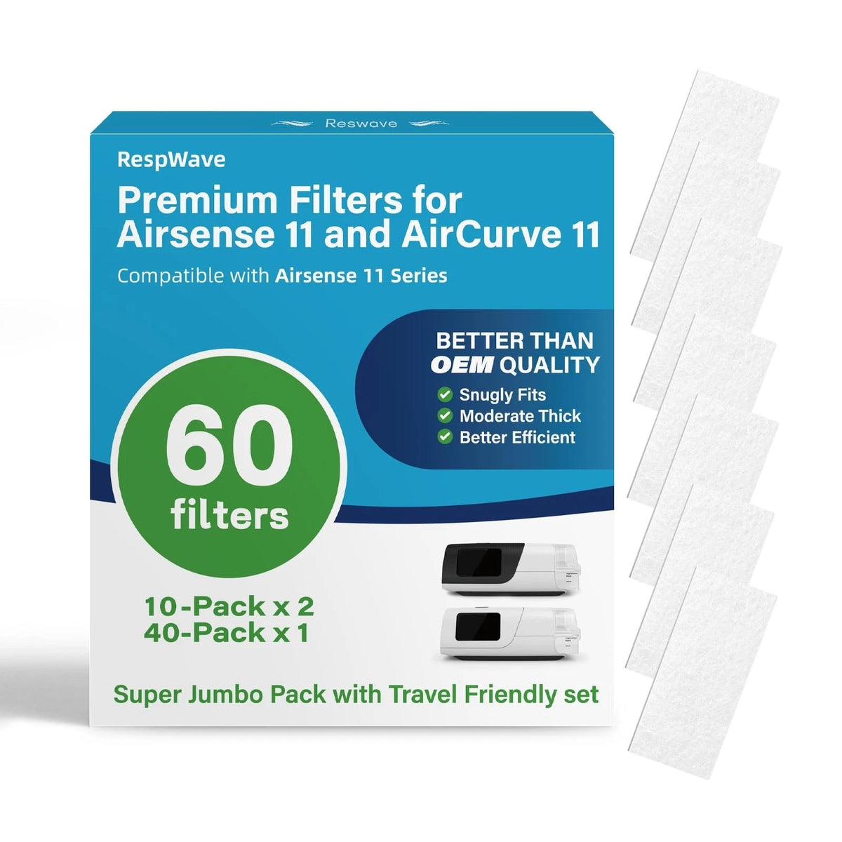 60-Pack Premium CPAP Filters Compatible with Airsense 11 & Aircurve 11 Machines,