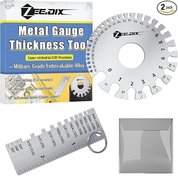 Zeedix Wire Gauge Measuring Tool (2 Pcs) - round Dual Sided Metal Sheet Gage & M