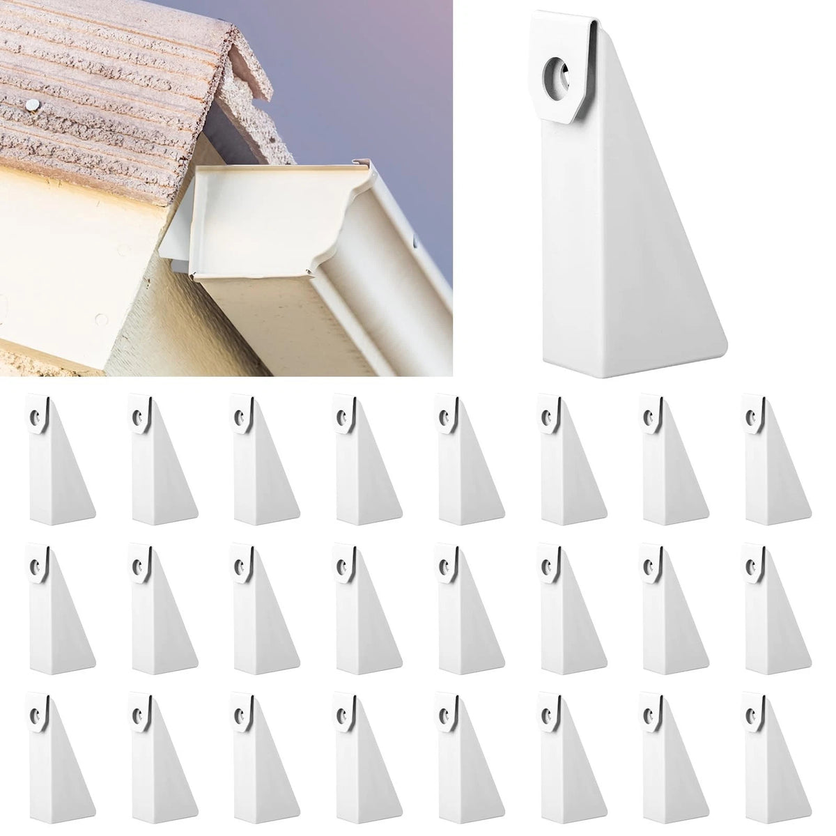 25Pcs 5in K Style Aluminum Gutter Wedges White Fascia Roof Pitch Install Kit