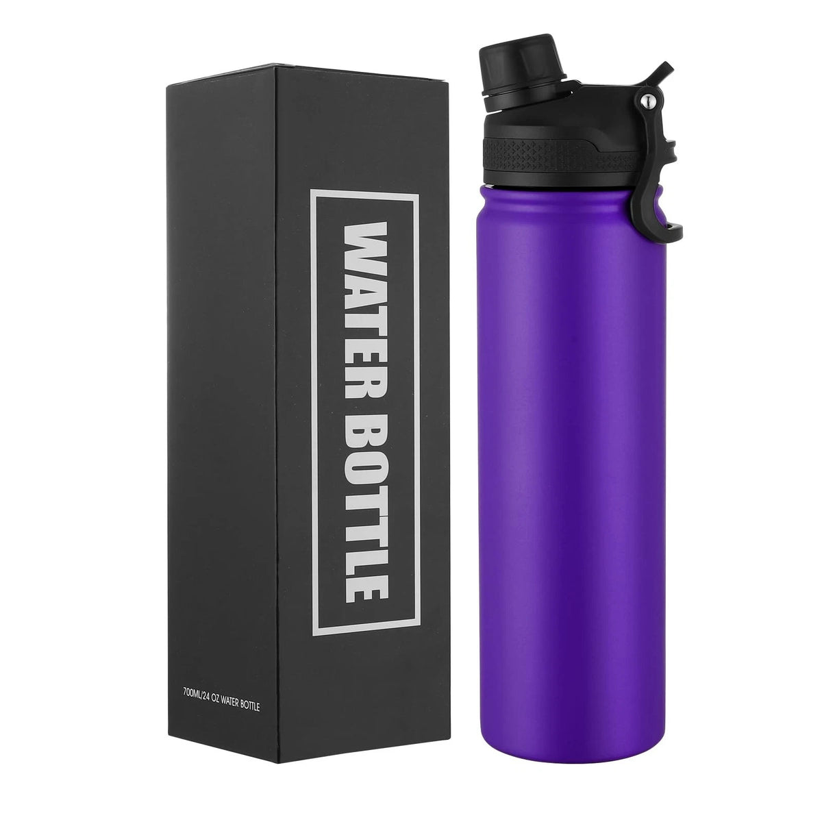 Insulated Water Bottle 24oz, Stainless Steel Double Wall Vacuum Sports Flask wit