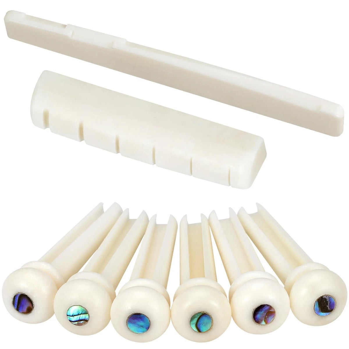 6 String Acoustic Guitar Bone Bridge Saddle and Nut and 6pcs Guitar Bone Bridge