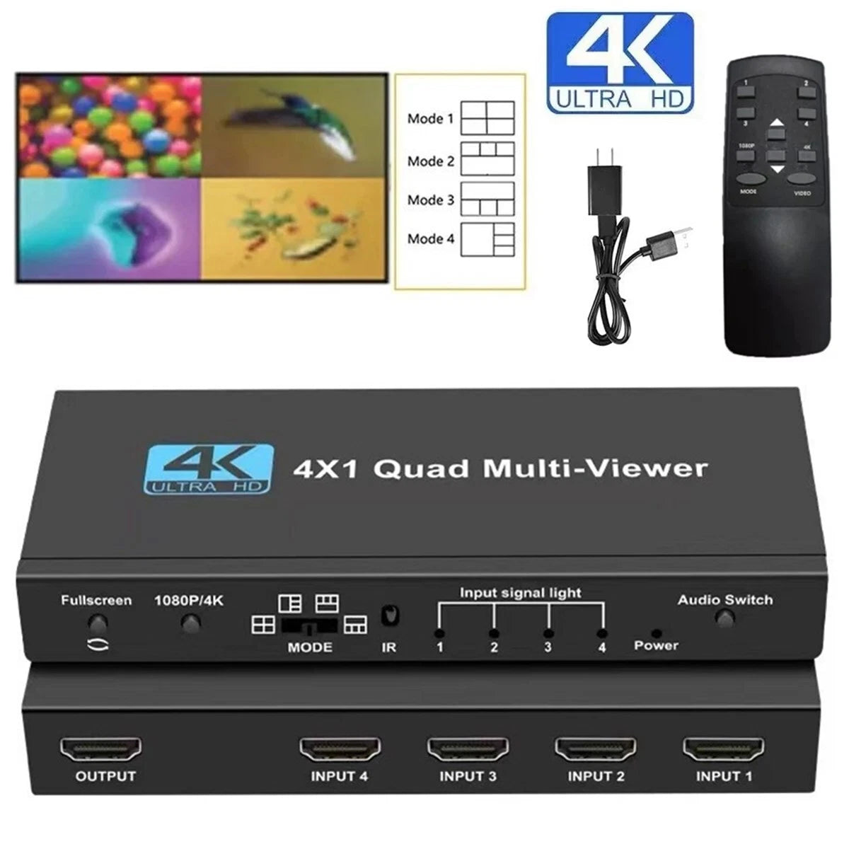 4K HDMI 4x11080P Multi-Viewer Seamless Quad Screen Real Time Remote Splitter US