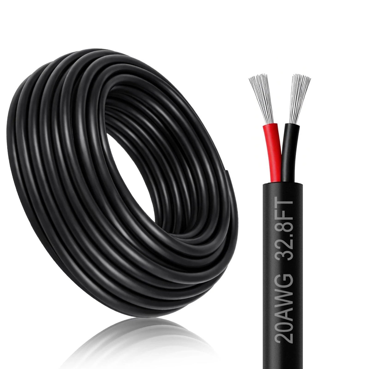 20 Gauge 2 Conductor Electrical Wire, 32.8FT Black Stranded Low Voltage 20/2