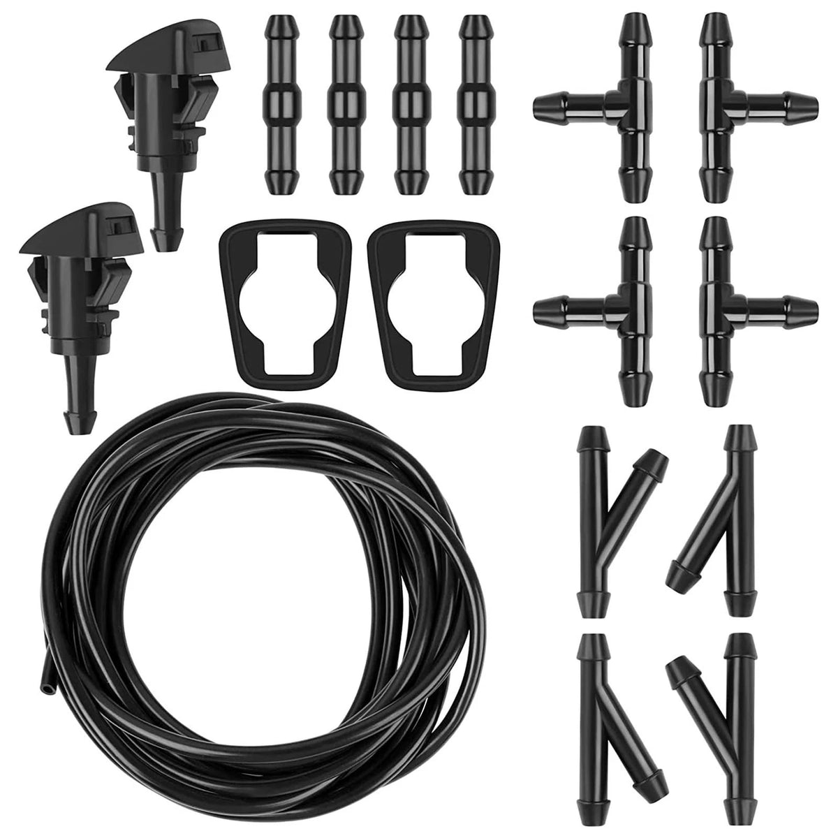 Windshield Washer Hose Kit 5M Washer Fluid Hose with 12 Pcs Connectors 2 Fan Noz