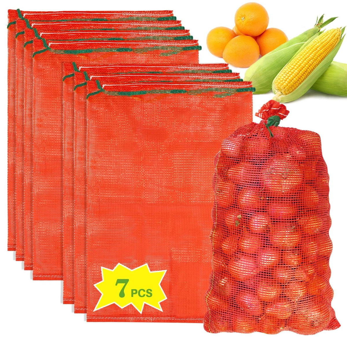 7 Pcs Large Mesh Onion Bags - 60lbs Mesh Storage Produce Bags Hanging