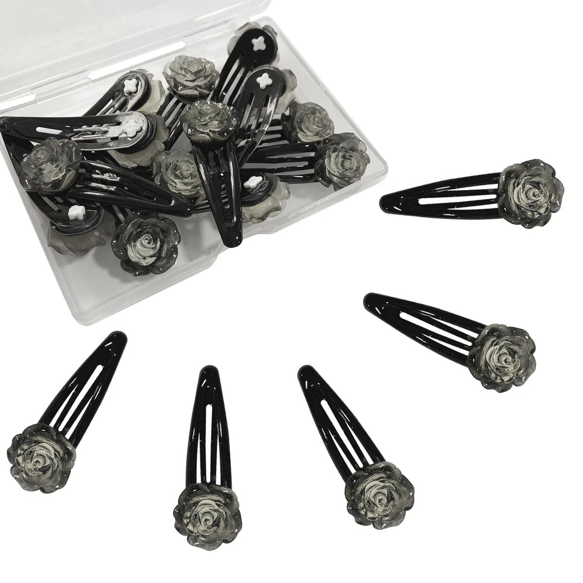 20 Piece Hair Clip, Black Rose Flower Snap Hair Clips, Vintage Hair Accessories