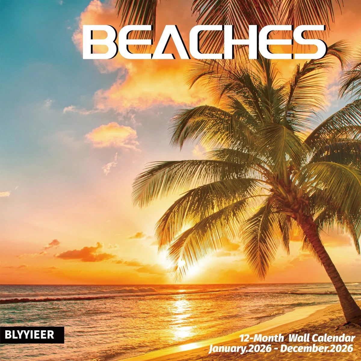 2026 Beaches Wall Calendar 12-Month Hangable 12x24 Glossy Paper for Planning