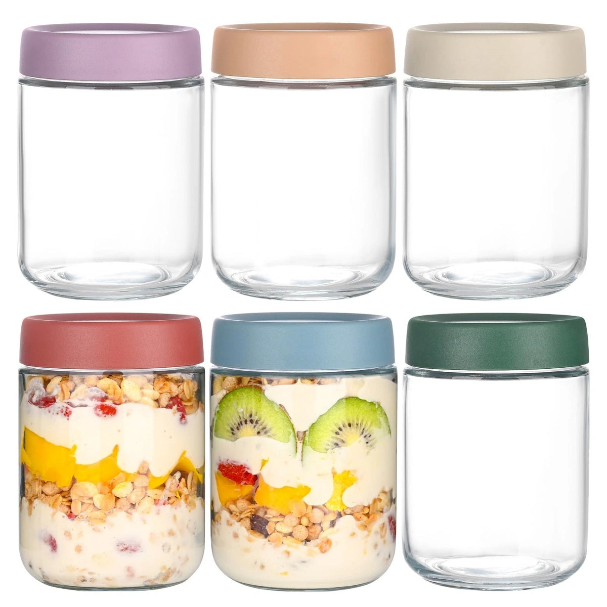 Overnight Oats Containers with Lids 16 Oz Glass Jars 6 Pack Glass Mason Jars