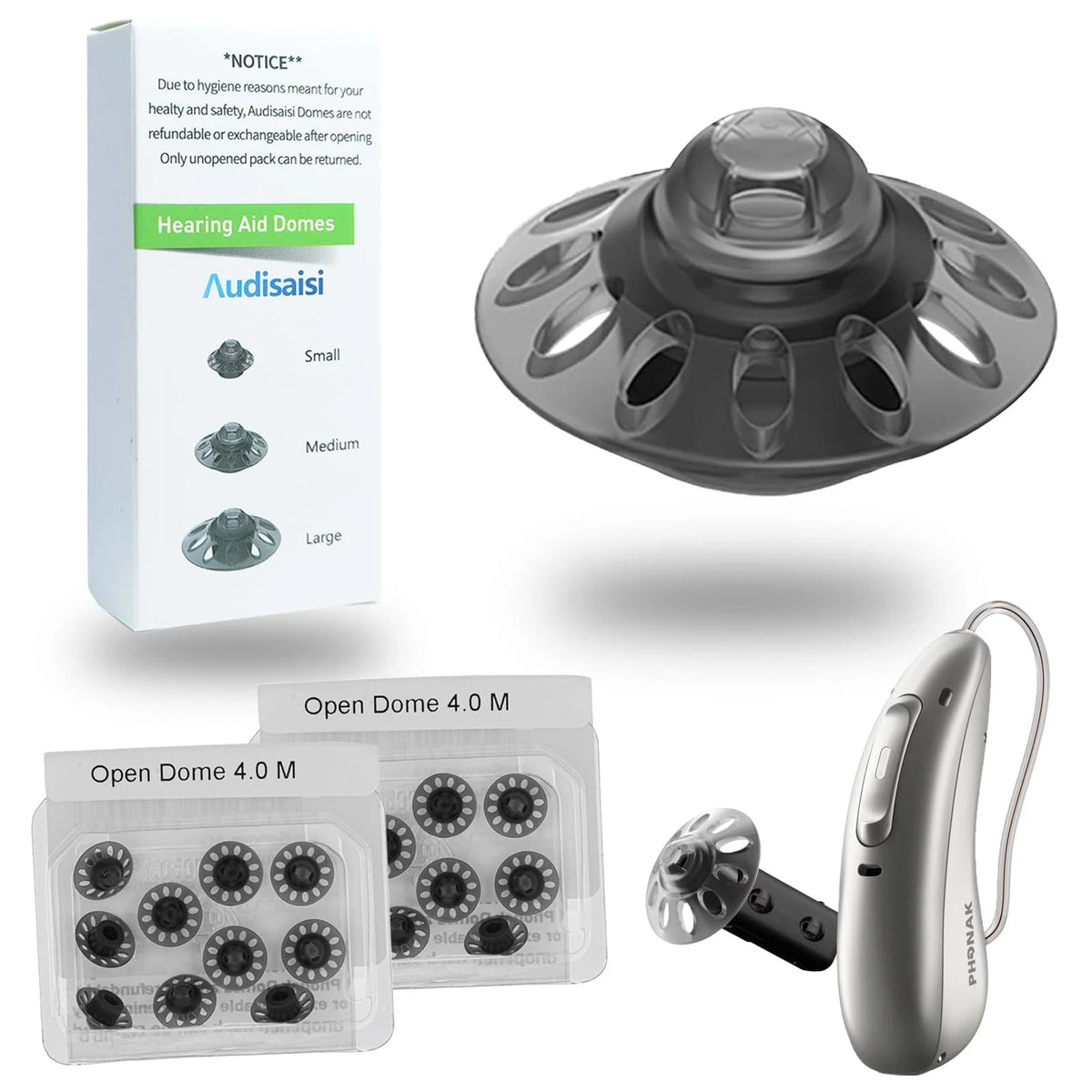 20pcs Phonak Open Hearing Aid Domes Medium Size 0.35 Inch=9mm Ideal for Phona...