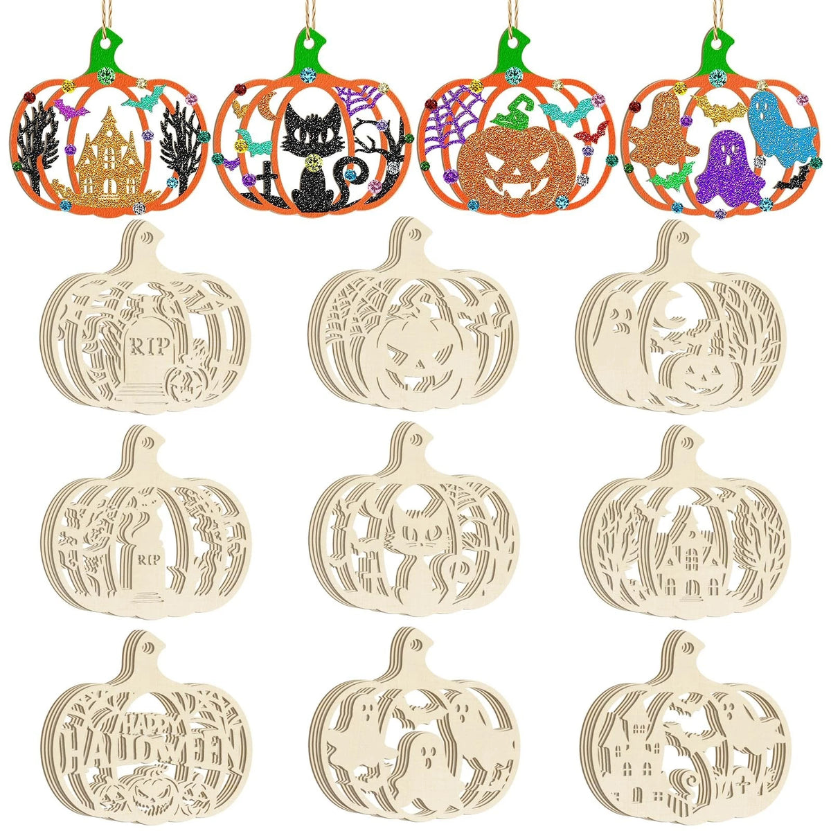 36PCS Wooden Pumpkins Ornaments to Paint Halloween Thanksgiving Decoration Cutou