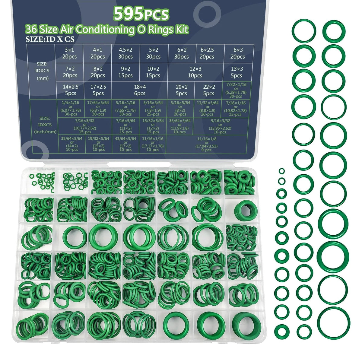 595Pcs ORing Assortment Kit 36 Metric SAE NBR Rubber Seals HVAC Plumbing