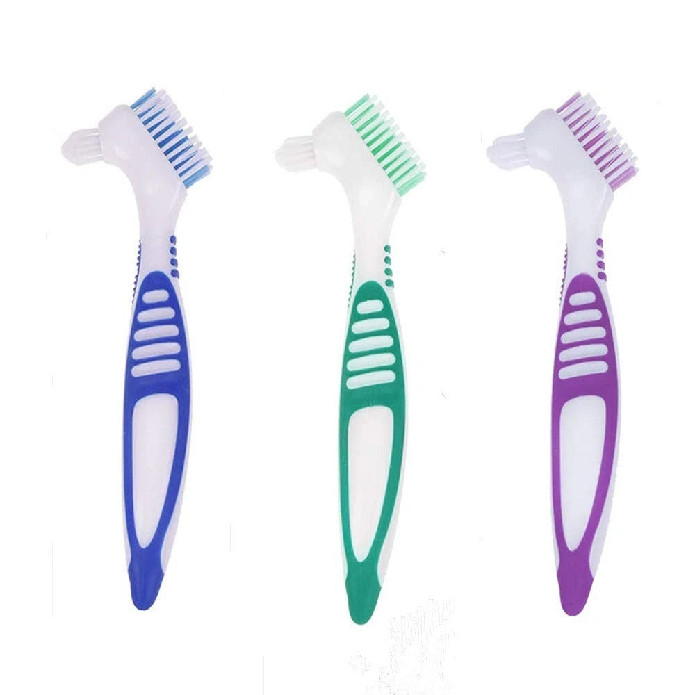 3 Pcs Denture Cleaning Brush Portable Cleaning Brush False Teeth Brushes for Den