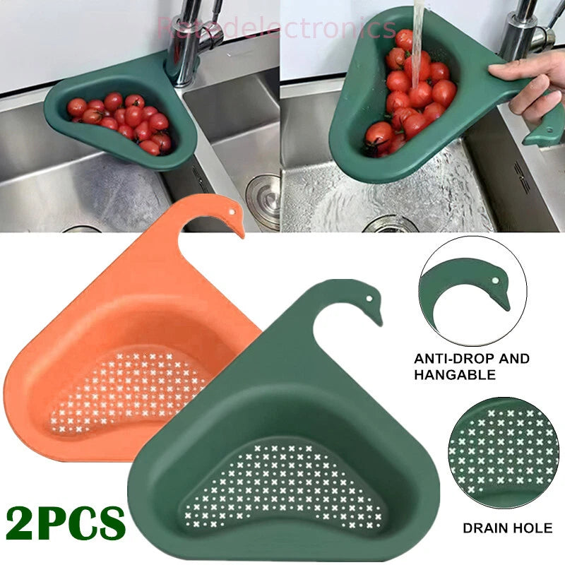 2 Pcs Kitchen Sink Rack Strainer Basket Filter Swan-Shaped Drain Sponge Holder