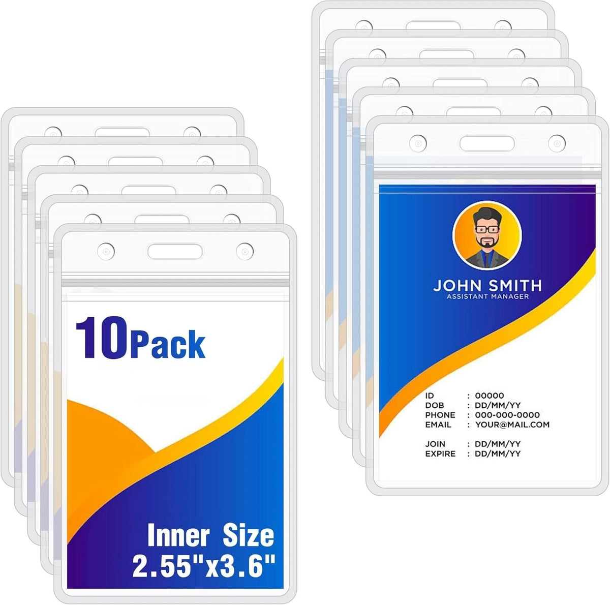 10Pack Vertical ID Badge Holder - Extra Thick Clear ID Card Holder with Waterpro