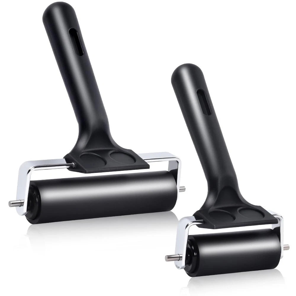 2Pcs Hard Rubber Brayer Rollers (4 Inch and 2.2 Inch) for Printmaking, Printing