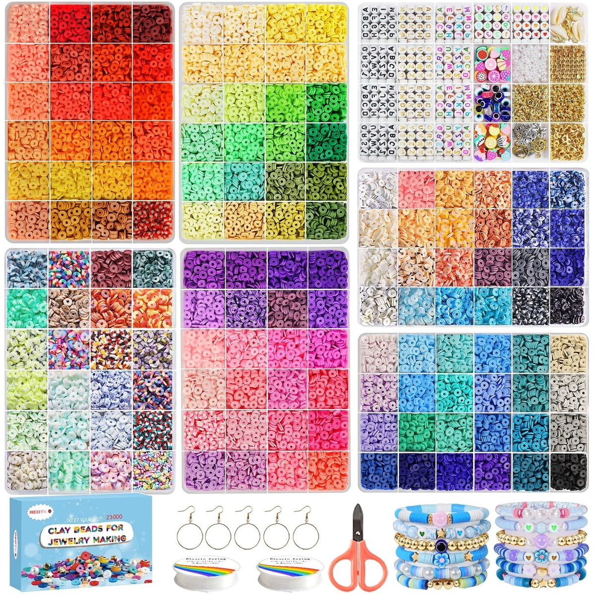 23000 Pcs Clay Beads Bracelet Making Kit 144 Colors 7 Boxes Flat Polymer Heishi