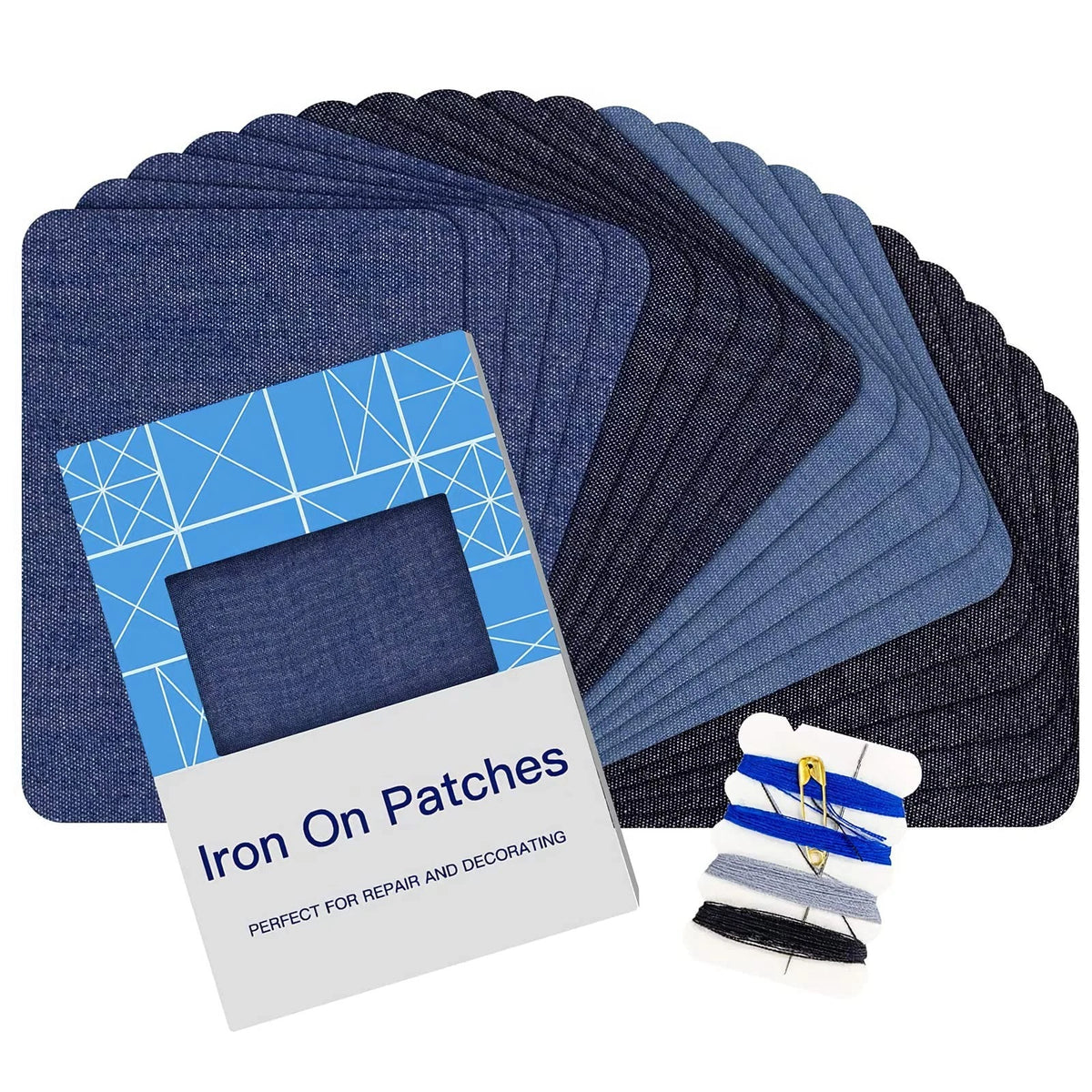 20PCS Denim Patches for Jeans Kit 3 by 4-1/4 4 Shades of Blue Iron On Jean
