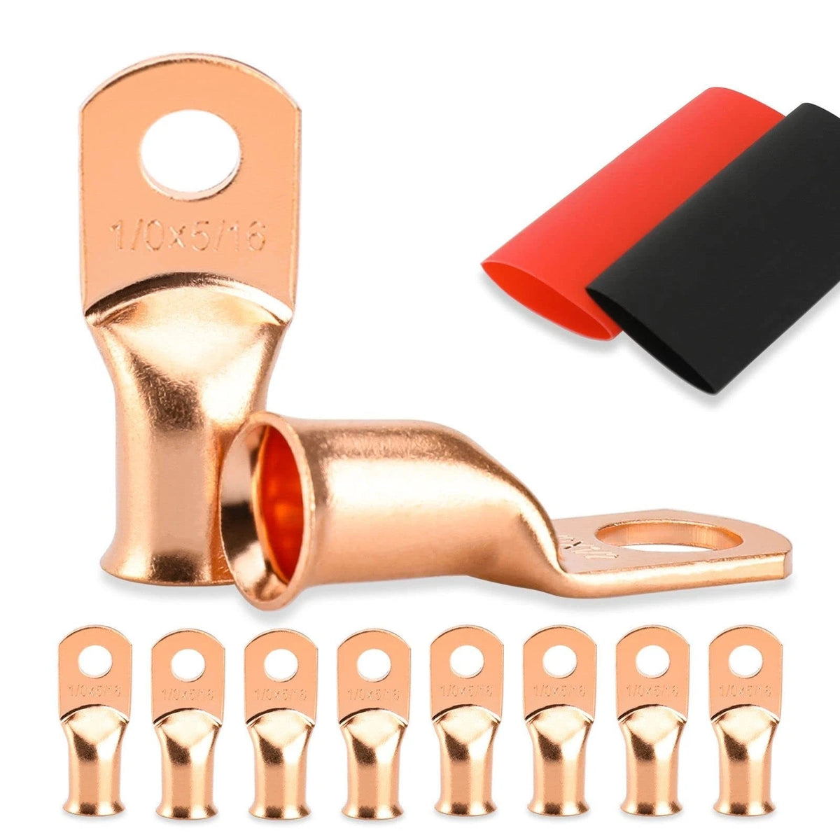 8PCS Battery Cable Ends, 1/0 Gauge Wire Connectors 5/16 Copper Wire Lugs