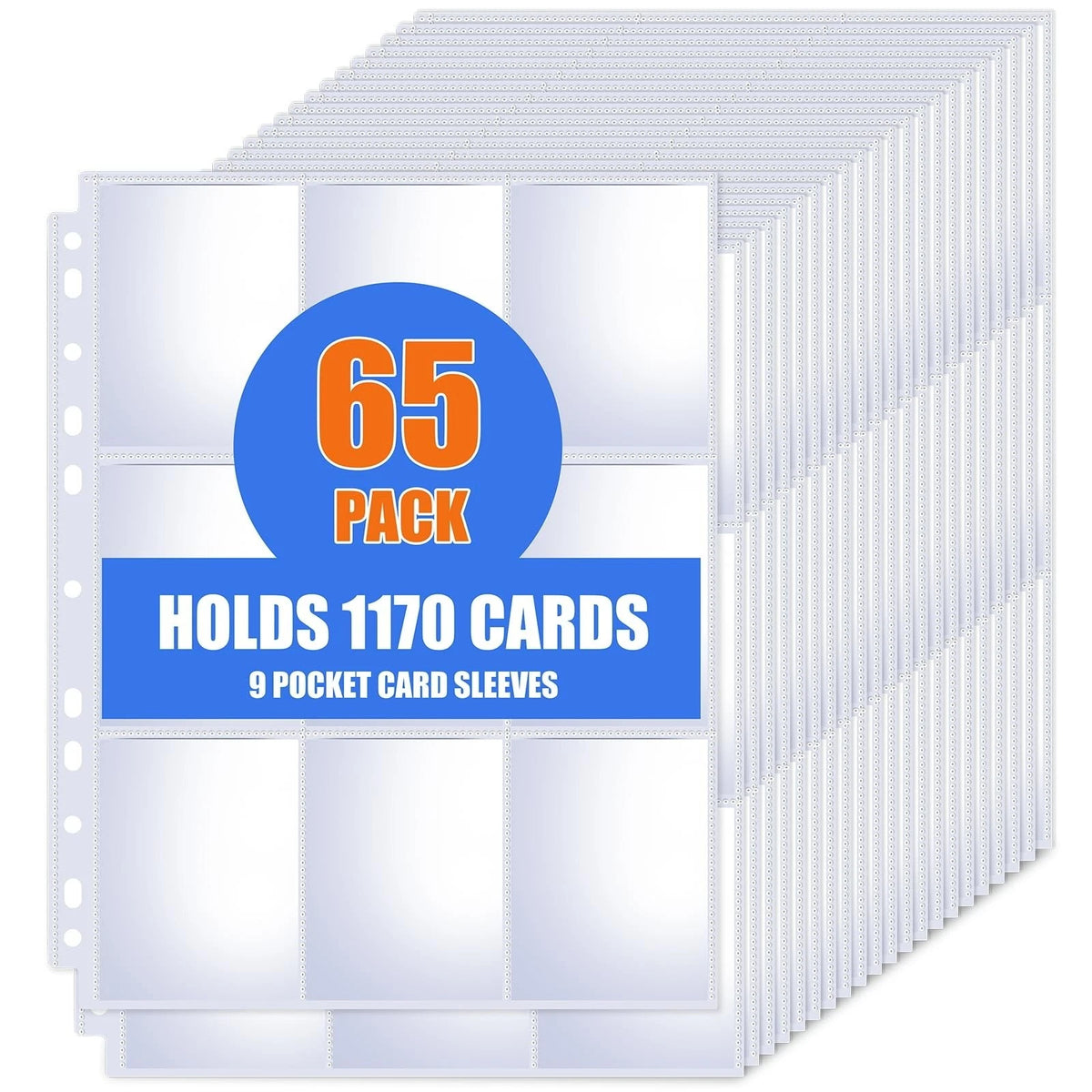 65 Pack 9 Pocket Card Sleeves Binder Sheets, Trading Card Sleeves for 3 Ring Bin
