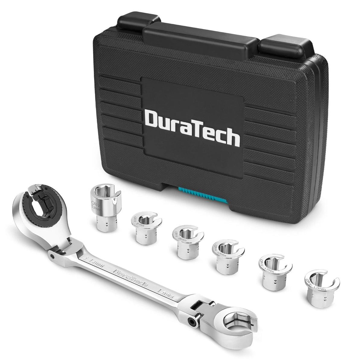 DURATECH 7-In-1 Ratcheting Wrench Set Open Flex-head Tubing Wrench Metric 8-14mm